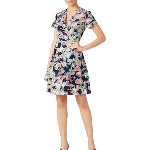 Slate & Willow Floral Faux Wrap Silk Dress, Size 14, Blue/Pink/Yellow